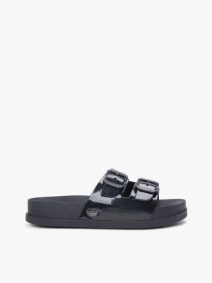 black jelly buckle slides for women tommy jeans