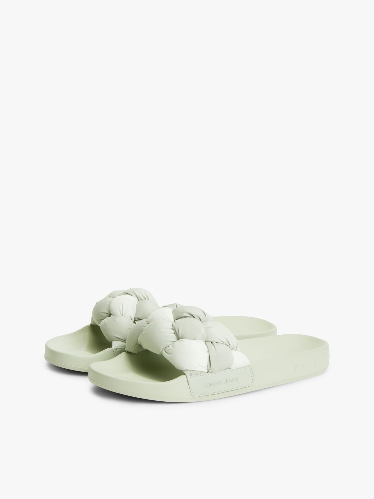 Embossed Braided Strap Slides — Grey