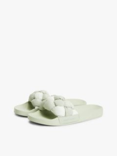 Embossed Braided Strap Slides — Grey 2