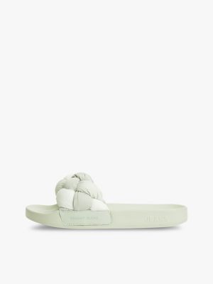 grey embossed braided strap slides for women tommy jeans