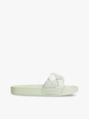 grey embossed braided strap slides for women tommy jeans