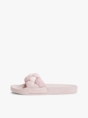 pink embossed braided strap slides for women tommy jeans