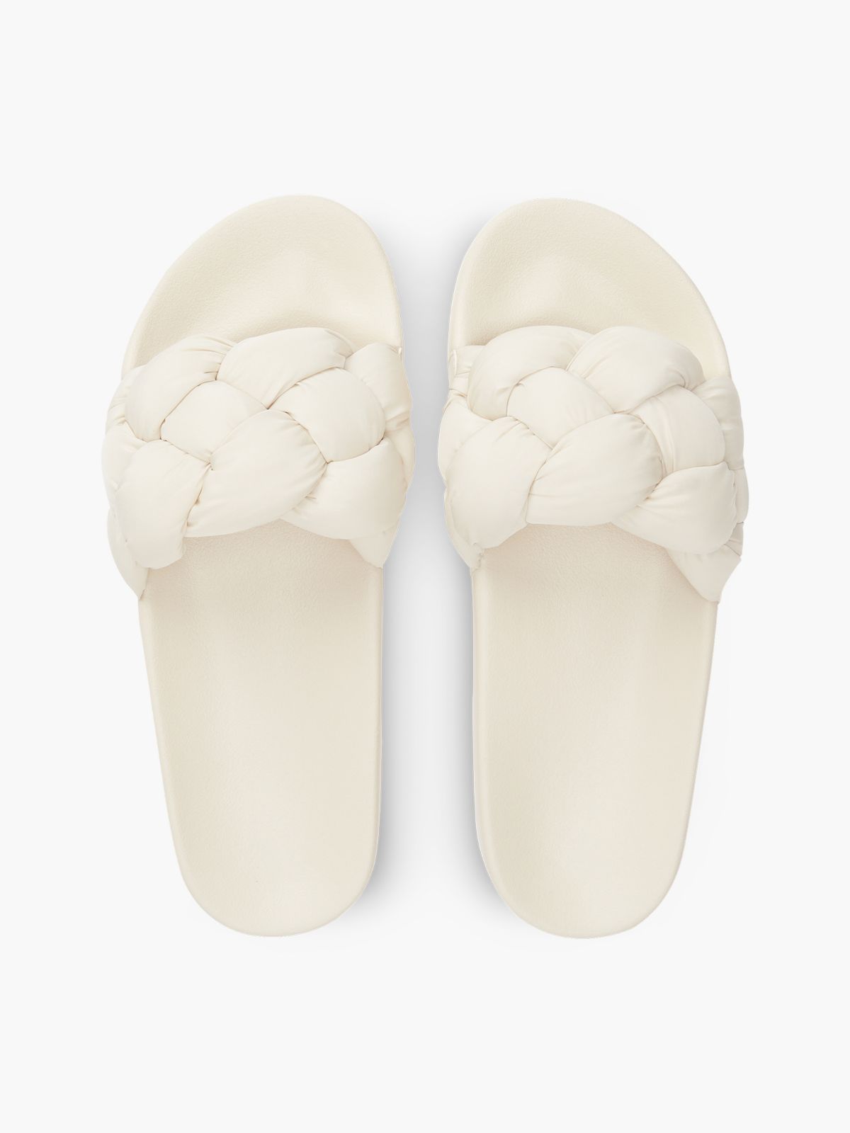 Embossed Braided Strap Slides — Beige