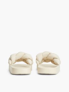Embossed Braided Strap Slides — Beige 4