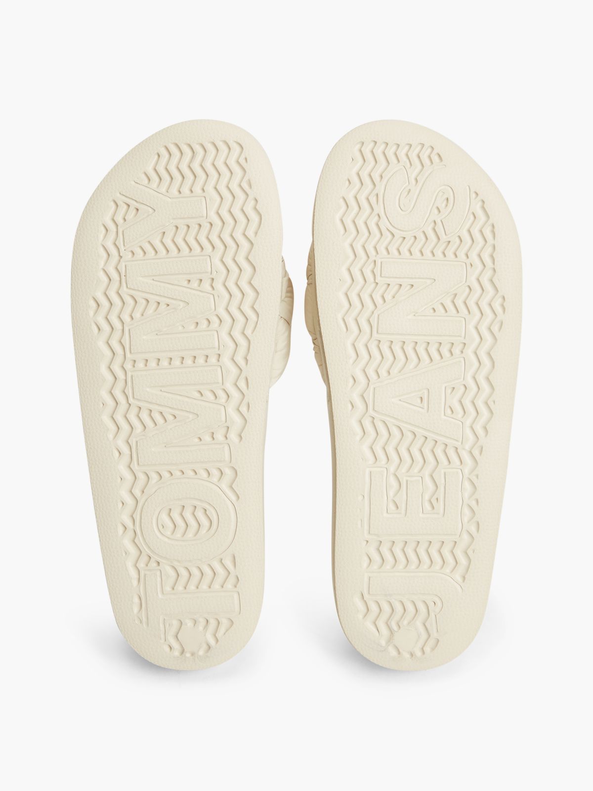 Embossed Braided Strap Slides — Beige