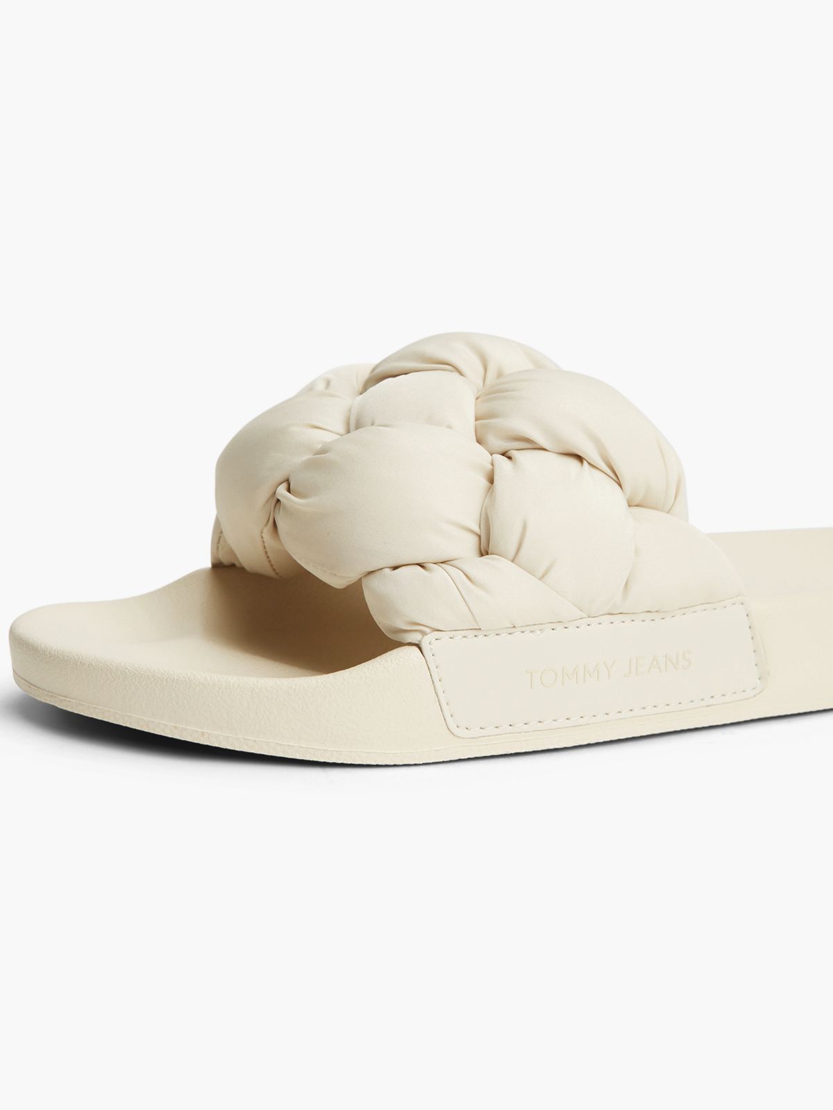 Embossed Braided Strap Slides — Beige