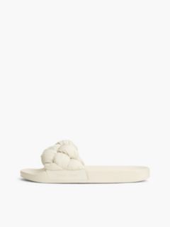 Embossed Braided Strap Slides — Beige 7