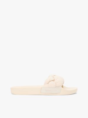 beige braided padded strap slides for women tommy jeans