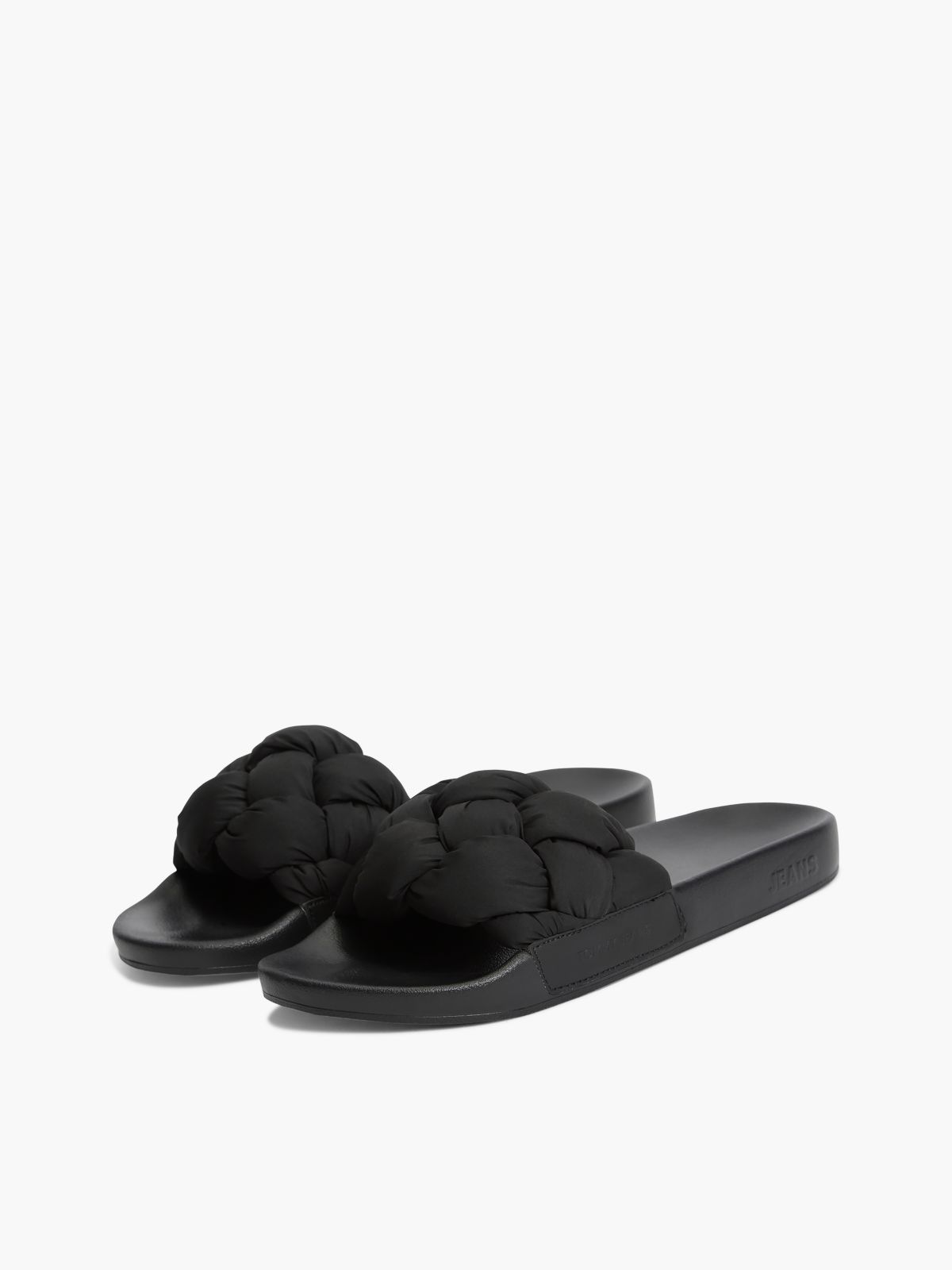 Embossed Braided Strap Slides — Black