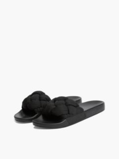 Embossed Braided Strap Slides — Black 2