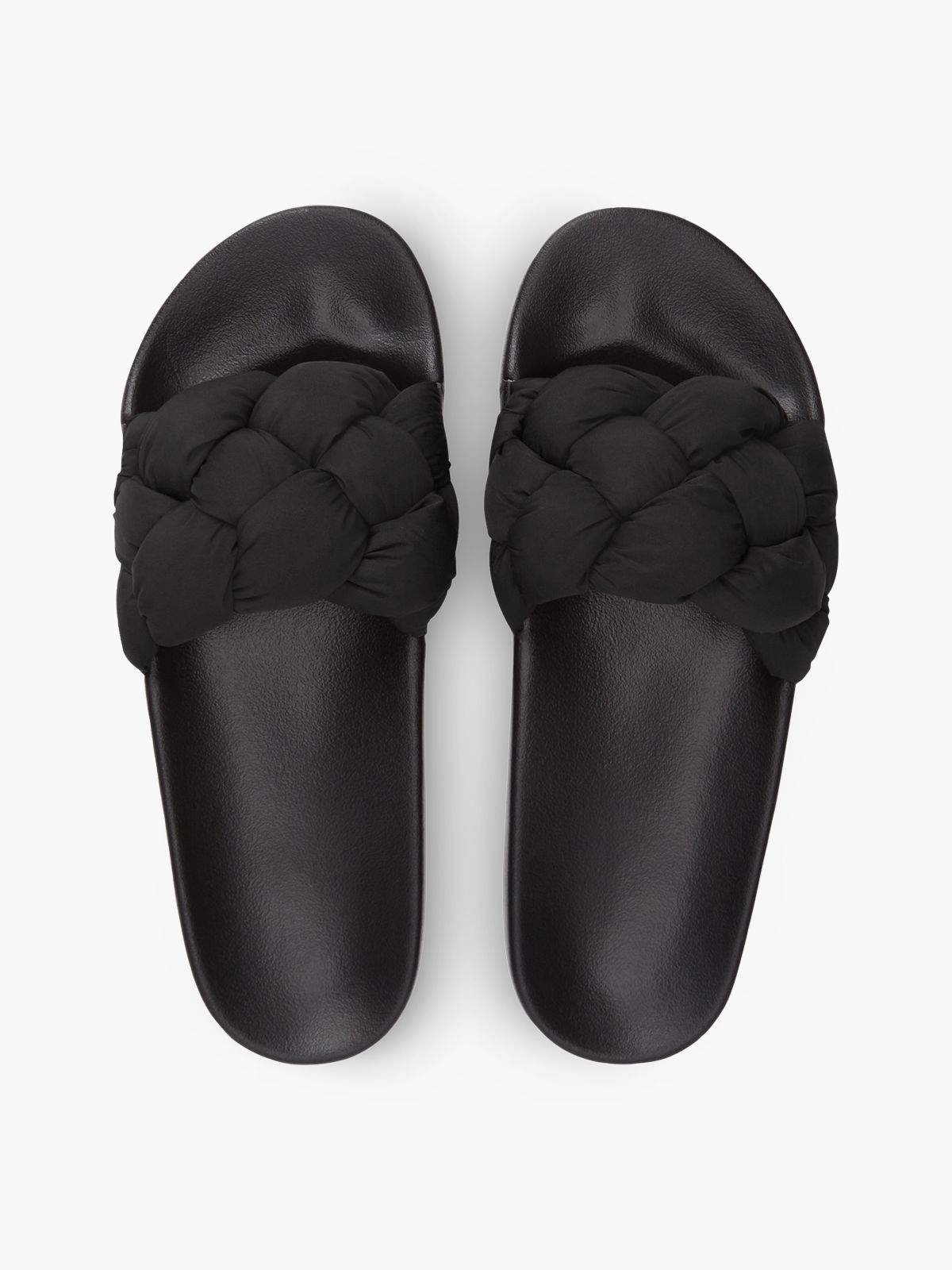 Embossed Braided Strap Slides — Black