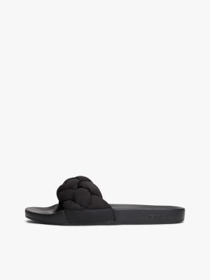 black braided padded strap slides for women tommy jeans