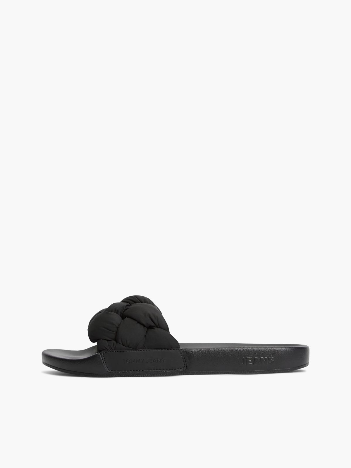 Embossed Braided Strap Slides — Black