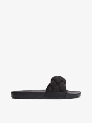 black braided padded strap slides for women tommy jeans