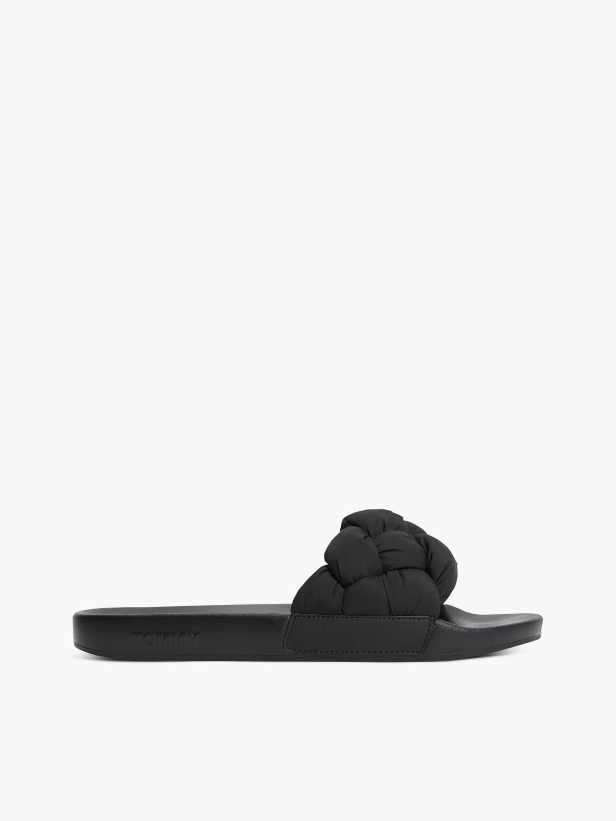 Embossed Braided Strap Slides — Black