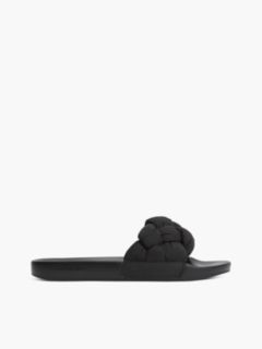 Embossed Braided Strap Slides — Black 1