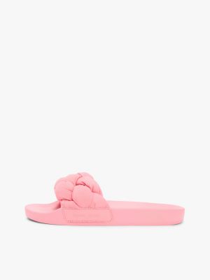 pink braided padded strap slides for women tommy jeans