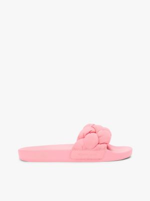 pink braided padded strap slides for women tommy jeans