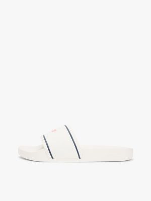 white logo contoured pool slides for women tommy jeans