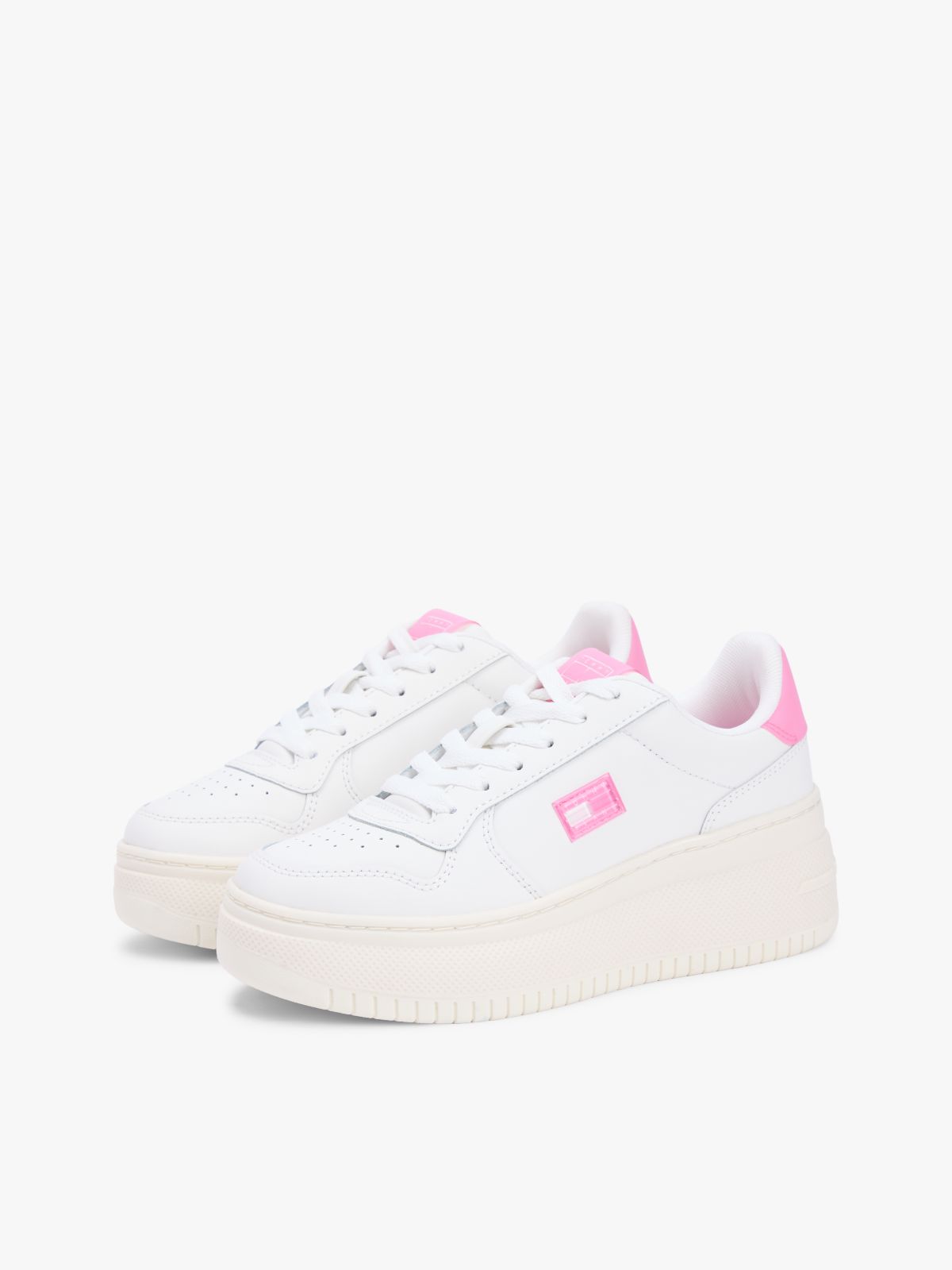 Fine Cleat Platform Basketball Trainers With Leather — Pink