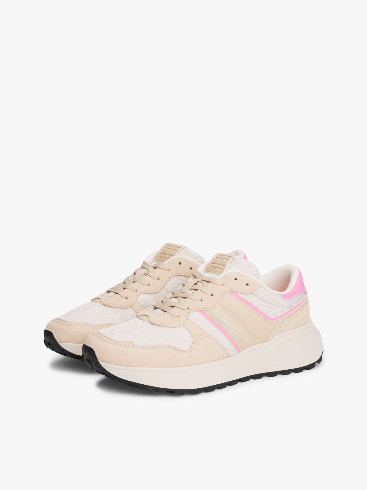 Suede Cleat Mixed Texture Trainers — Pink