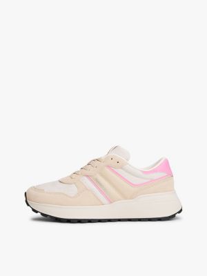 rosa rutschhemmender veloursleder-sneaker für damen - tommy jeans