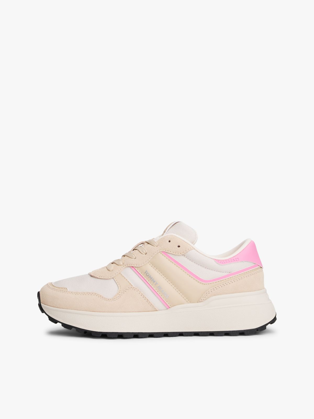 Suede Cleat Mixed Texture Trainers — Pink