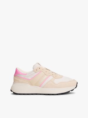 pink rutschhemmender veloursleder-sneaker für damen - tommy jeans