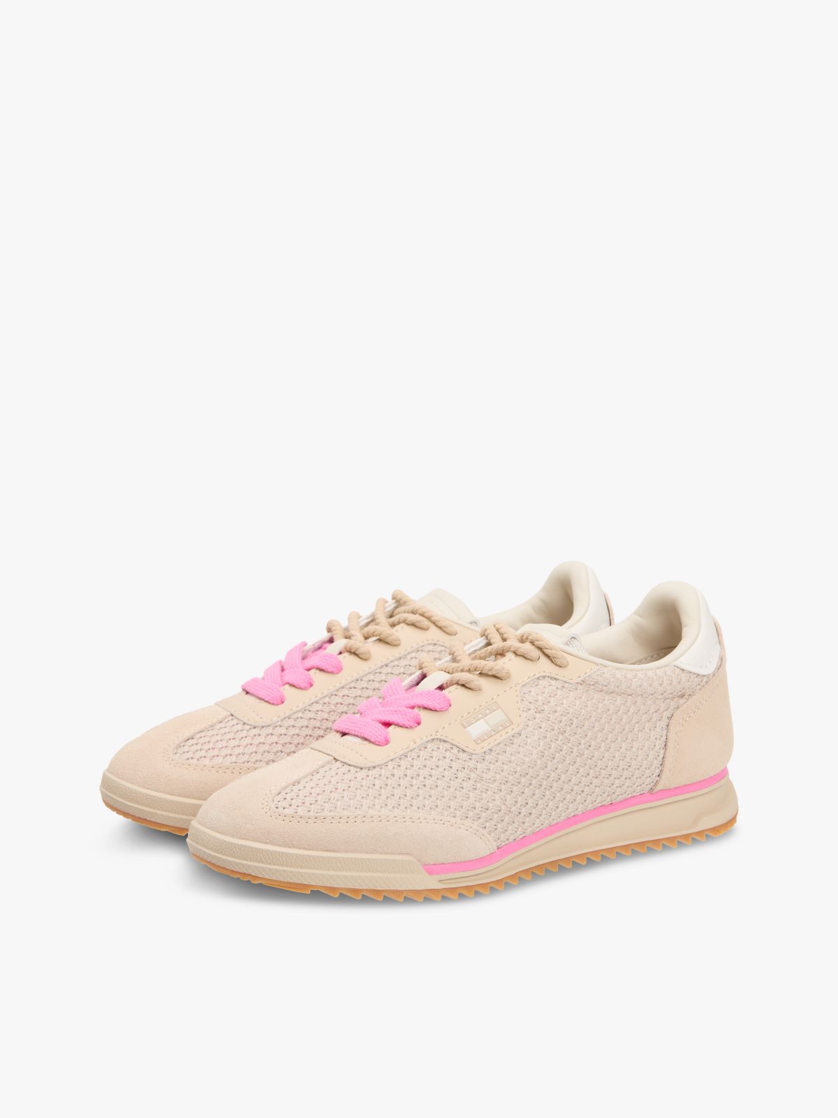 Low Profile Mixed Texture Knit Trainers — Pink