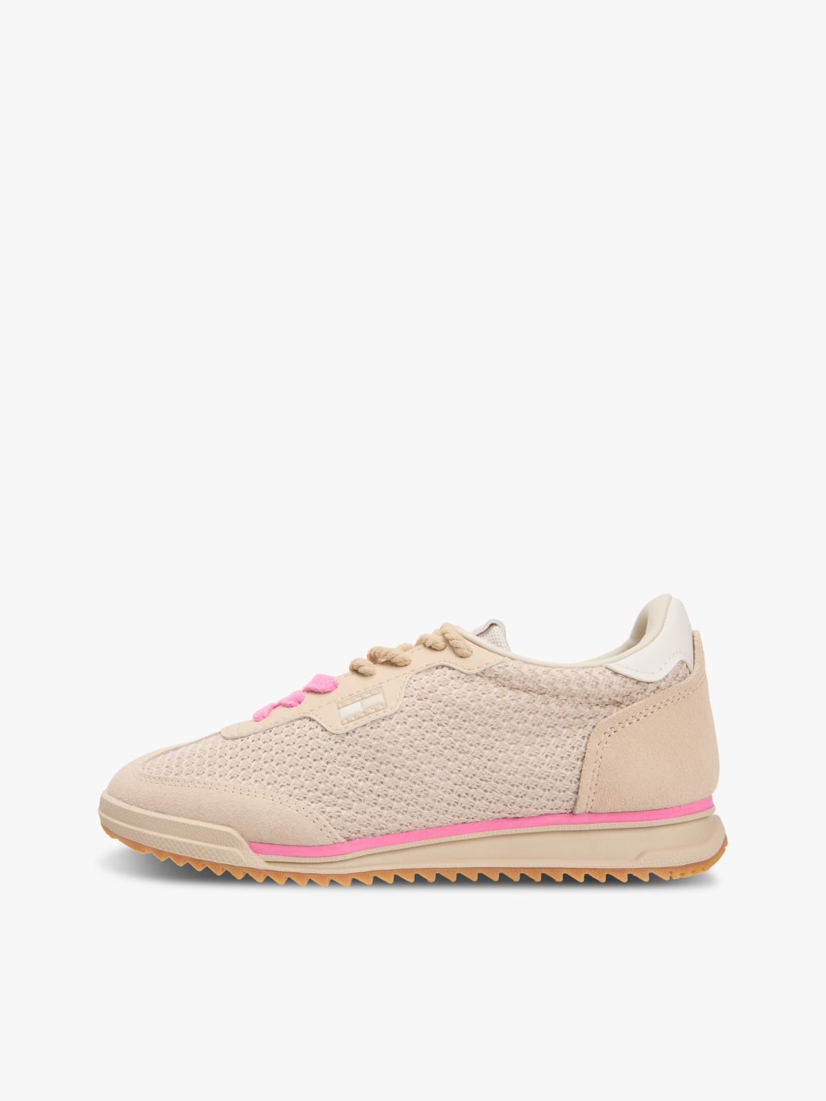 Low Profile Mixed Texture Knit Trainers — Pink