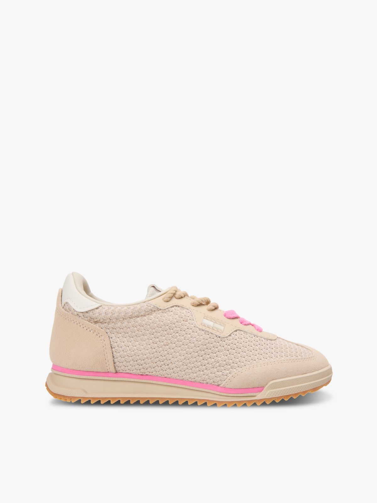 Low Profile Mixed Texture Knit Trainers — Pink
