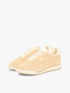 Low Profile Suede Serrated Trainers — Beige 2