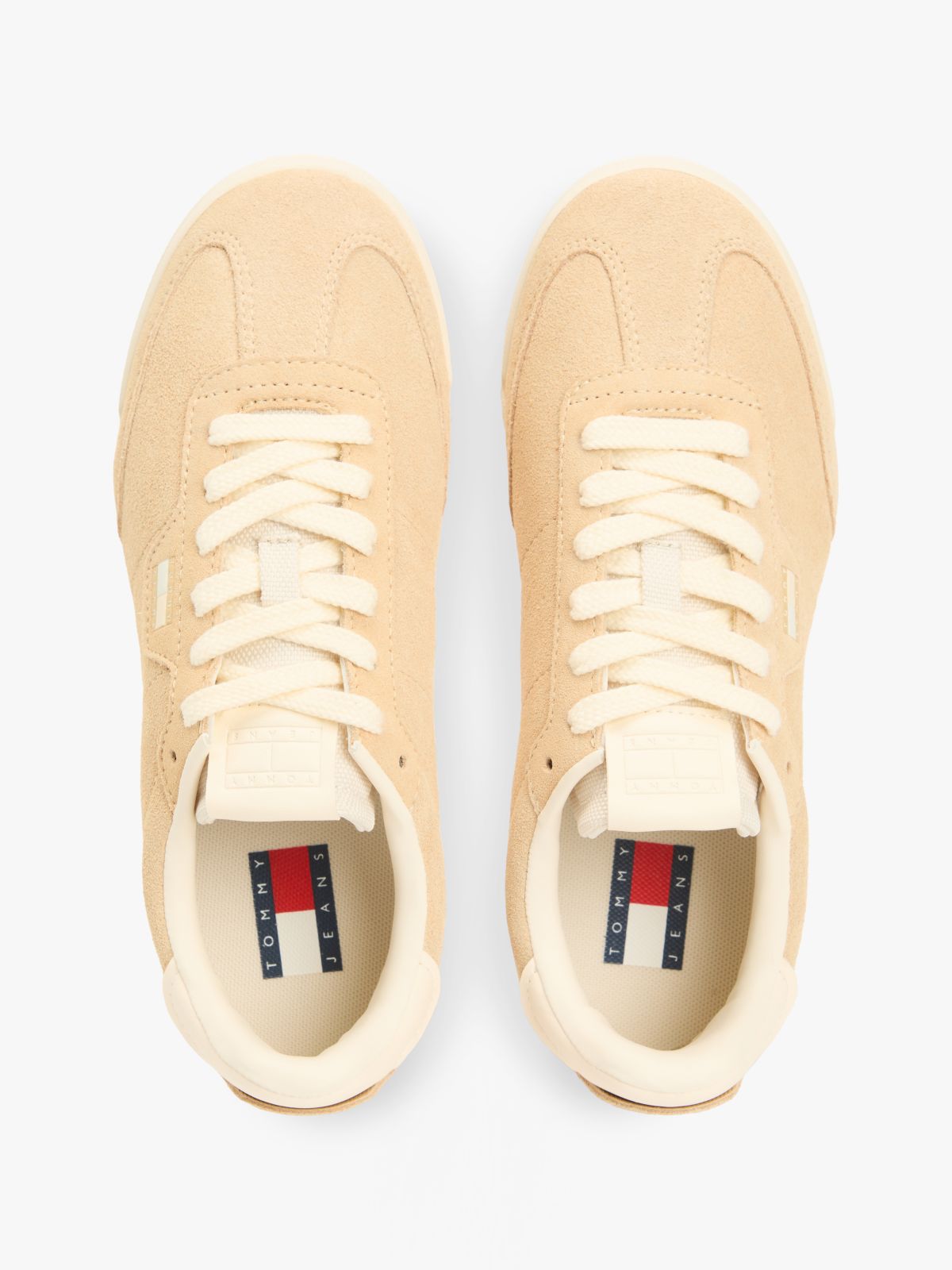 Low Profile Suede Serrated Trainers — Beige