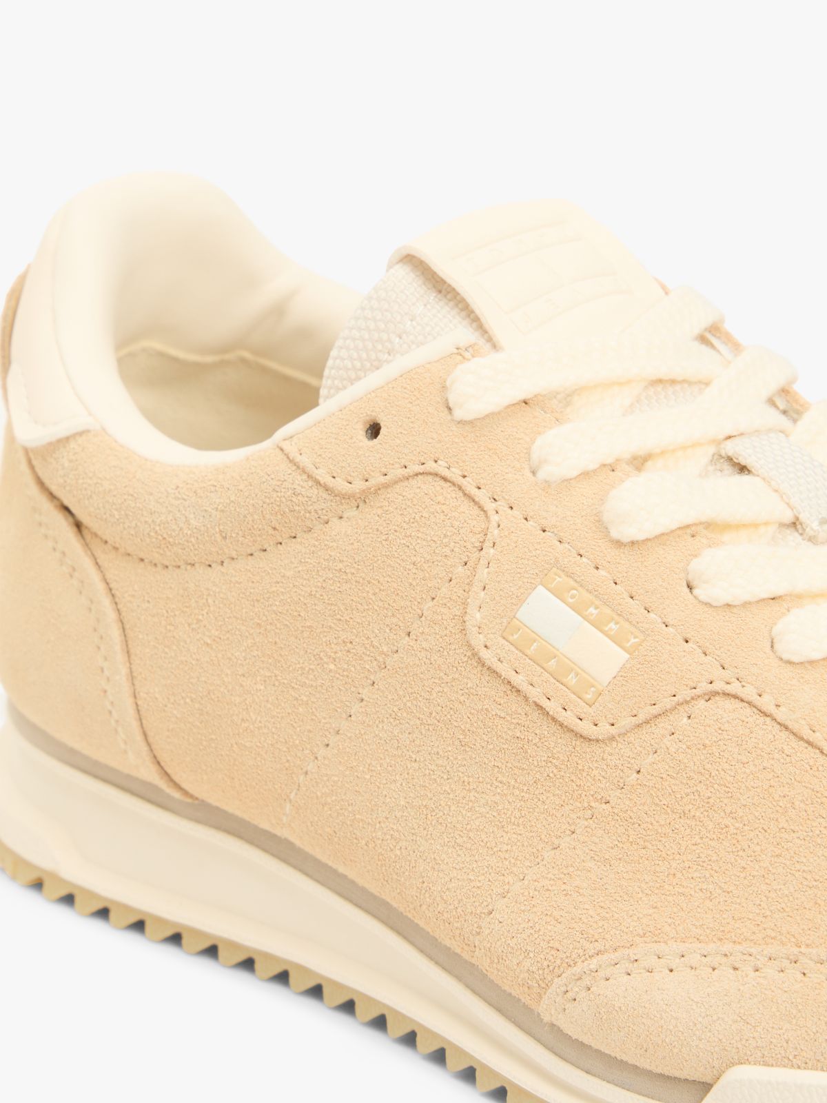 Low Profile Suede Serrated Trainers — Beige