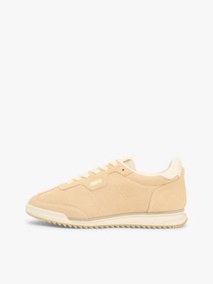 beige niedrig geschnittener sneaker aus veloursleder für damen - tommy jeans