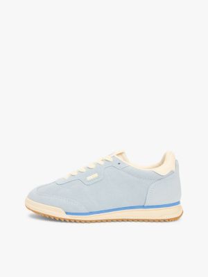 blau niedrig geschnittener sneaker aus veloursleder für damen - tommy jeans
