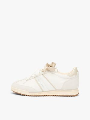 baskets basses en cuir dentelées beige pour femmes tommy jeans