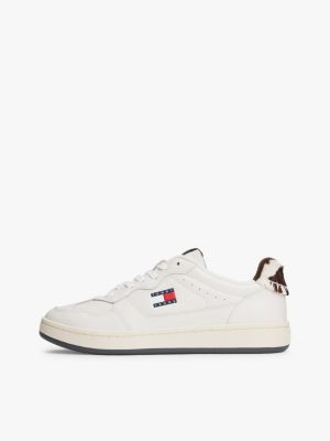 brown archive court cow print leather trainers for women tommy jeans
