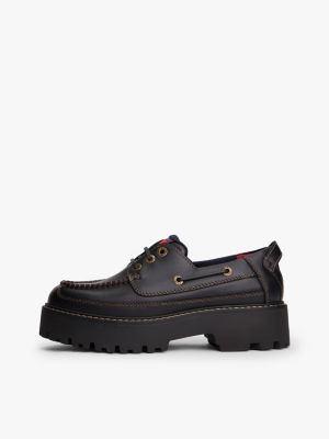 black archive leather cleat boat shoes for women tommy jeans