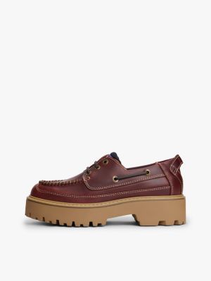 brown archive leather cleat boat shoes for women tommy jeans