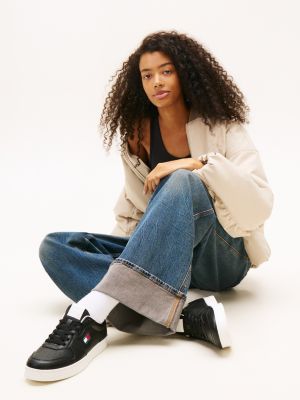 zapatillas the greenwich de piel negro de mujeres tommy jeans