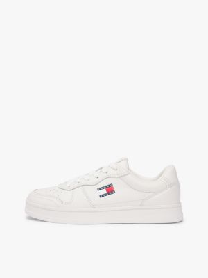 white the greenwich leather contrast heel trainers for women tommy jeans