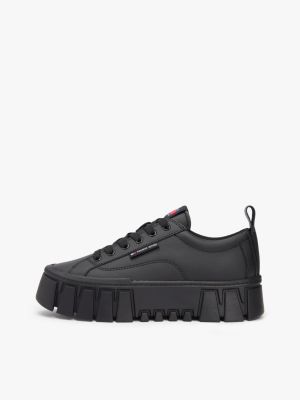 black cleat platform trainers with leather for women tommy jeans