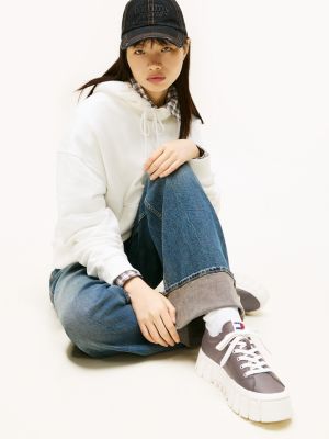 sneakers con suola alta a carrarmato marrone da donne tommy jeans