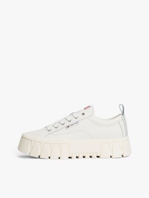 sneakers con suola alta a carrarmato bianco da donne tommy jeans