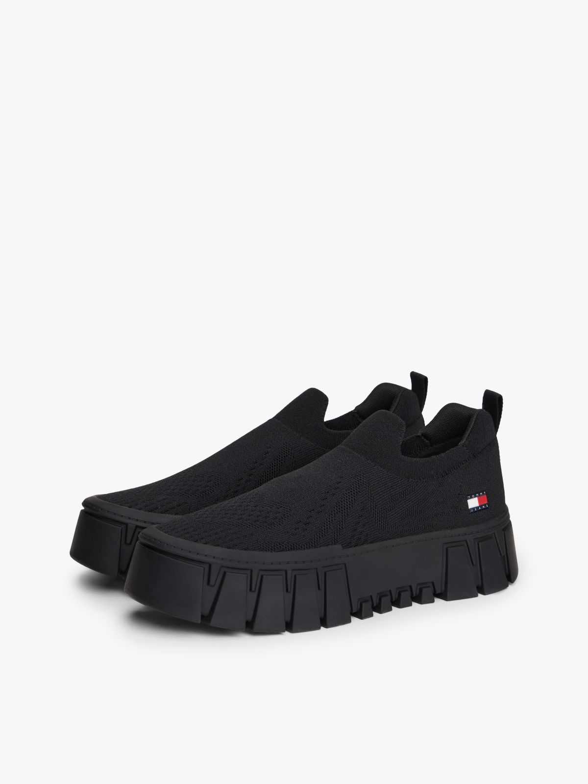 Chunky Cleat Knit Trainers — Black