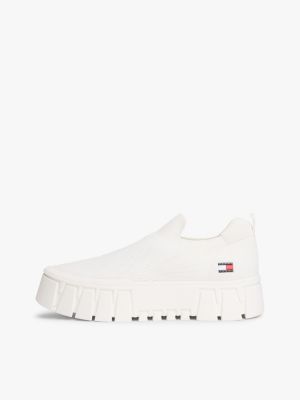 weiß rutschhemmender chunky sneaker aus strick für damen - tommy jeans