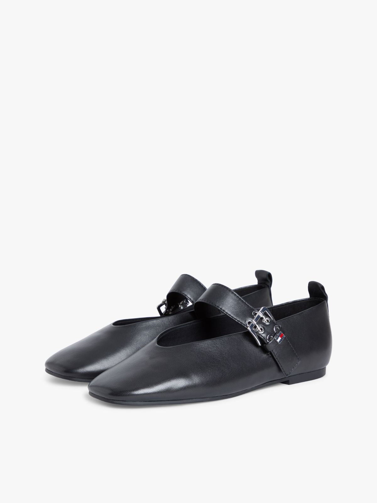 Leather Buckle Ballerinas — Black