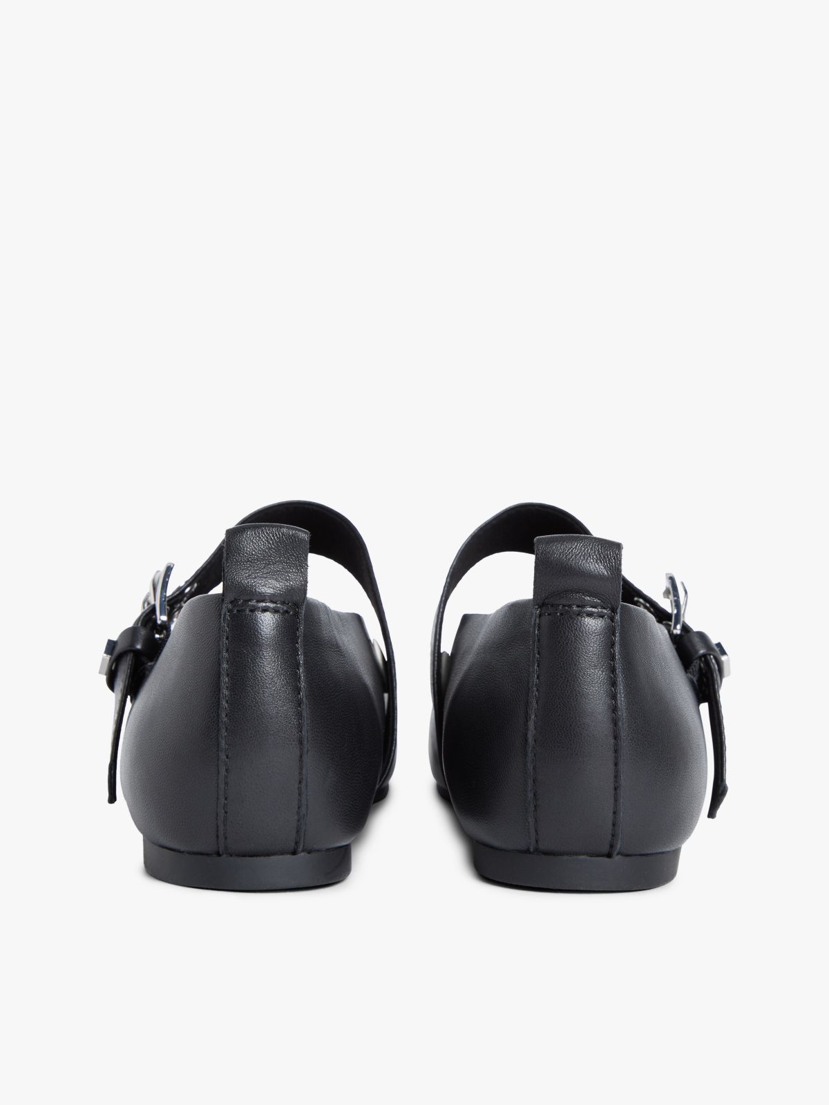 Leather Buckle Ballerinas — Black