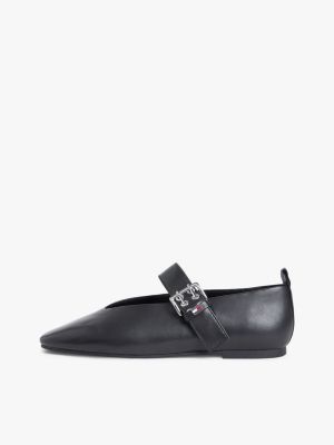black leather buckle ballerinas for women tommy jeans